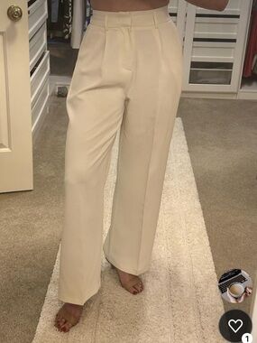 FUNYYZO White High Rise Wide Leg Trousers Pleated Pull-On Pants Women